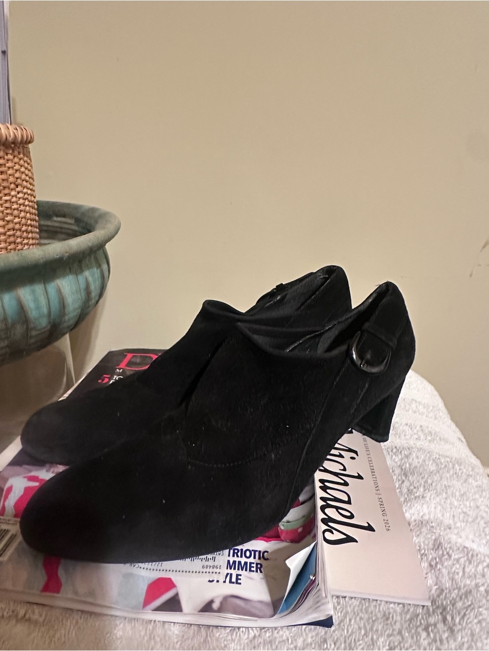 Stuart Weitzman Black Suede Ankle Booties with Buckle Detail